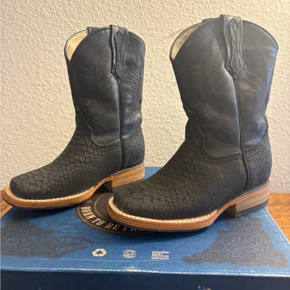 Navajo Kids‎ Cowboy Boots Imitation Python Black Western Boots Youth US 11